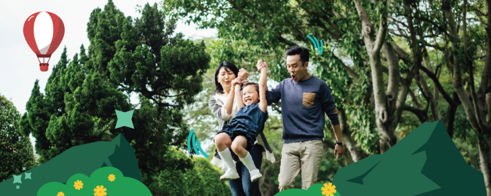 A family enjoying time together in a lush green park, representing a healthier and more sustainable future.
